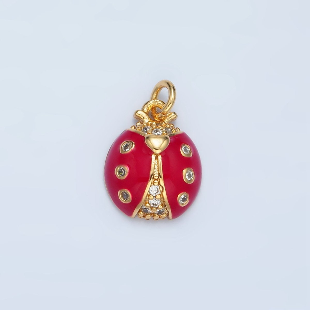 24K Gold Filled Red and Pink Enamel CZ Micro Paved Ladybug Insect Animal Charm | AG-622