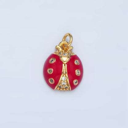 24K Gold Filled Red and Pink Enamel CZ Micro Paved Ladybug Insect Animal Charm | AG-622