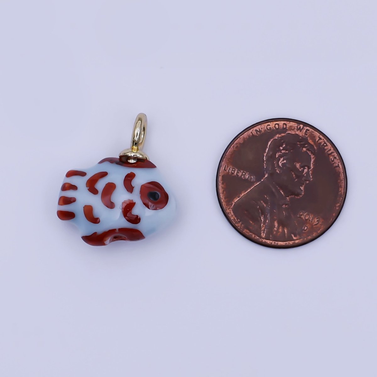 24K Gold Filled Red-Blue Clownfish Ceramic Drop Pendant | N146