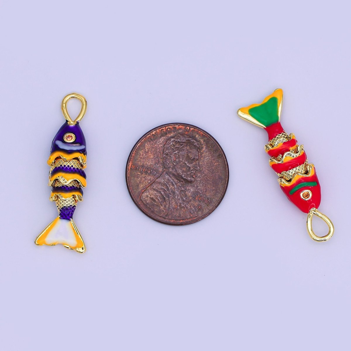24K Gold Filled Red, Blue Enamel Fish 3D Multidimensional Charm | AH492 AH493