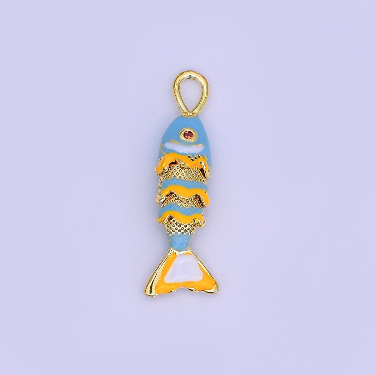 24K Gold Filled Red, Blue Enamel Fish 3D Multidimensional Charm | AH492 AH493