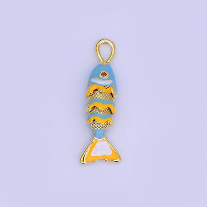 24K Gold Filled Red, Blue Enamel Fish 3D Multidimensional Charm | AH492 AH493