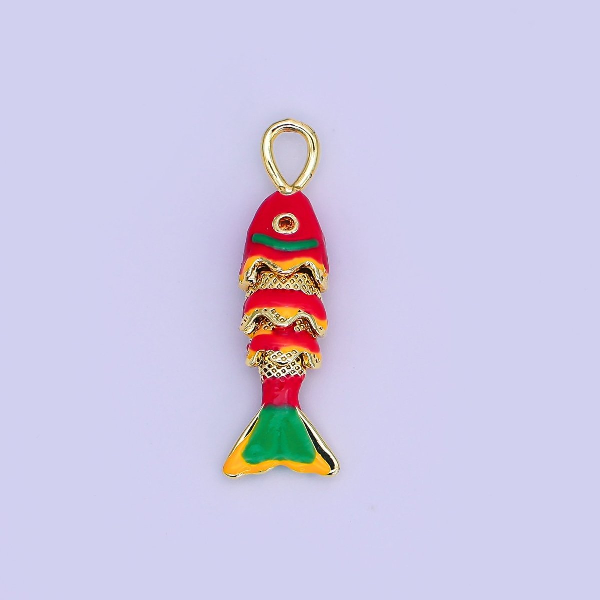 24K Gold Filled Red, Blue Enamel Fish 3D Multidimensional Charm | AH492 AH493