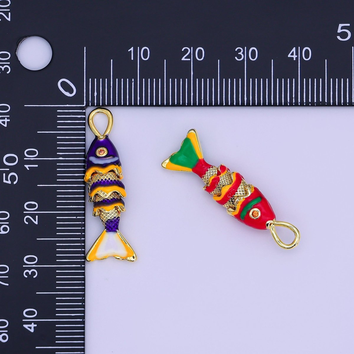 24K Gold Filled Red, Blue Enamel Fish 3D Multidimensional Charm | AH492 AH493
