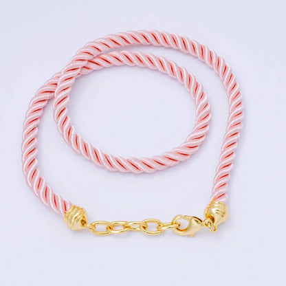 24K Gold Filled Red, Blue, Pink, Beige Twisted Braided Cord Chain | WA-02440 ~ WA-03830