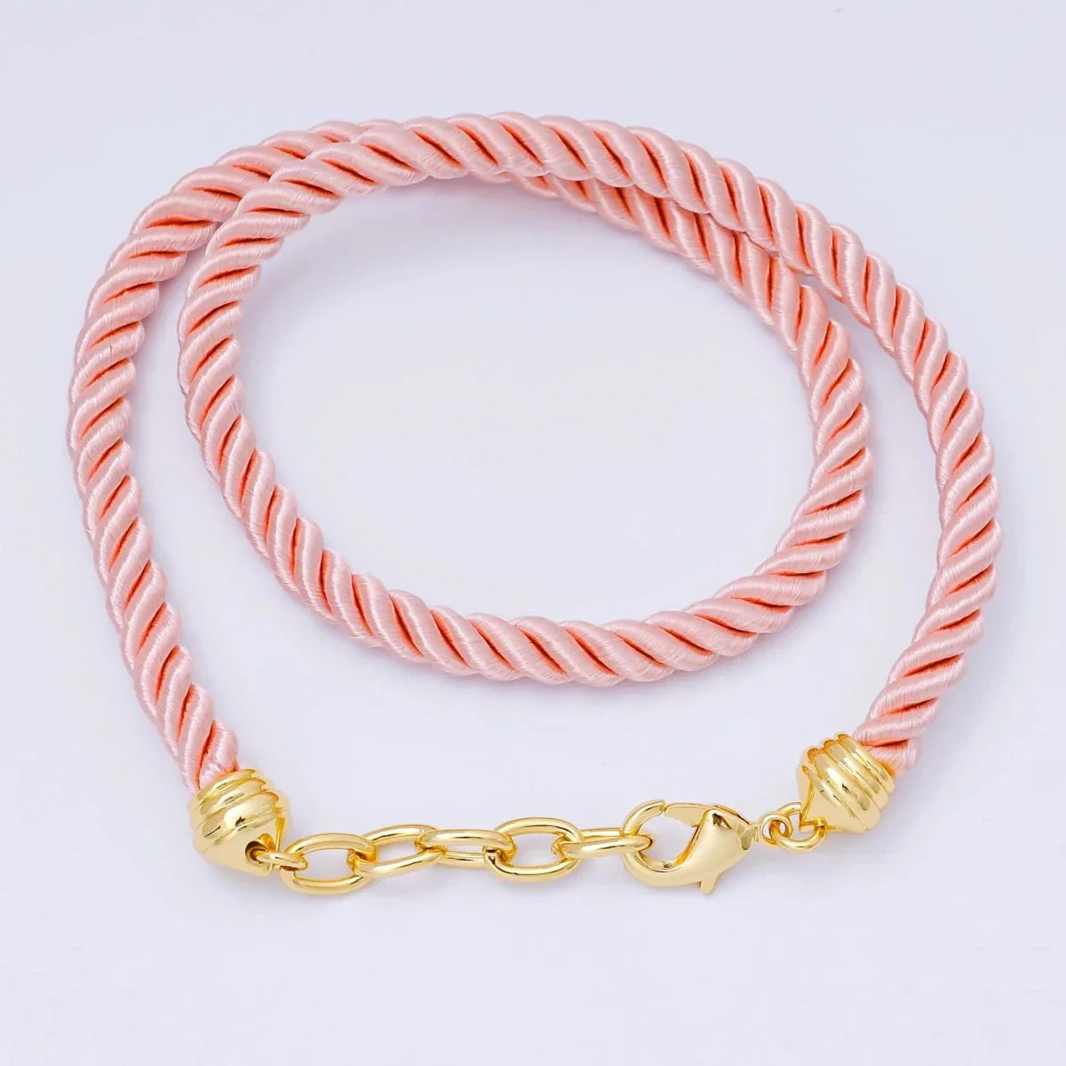 24K Gold Filled Red, Blue, Pink, Beige Twisted Braided Cord Chain | WA-02440 ~ WA-03830