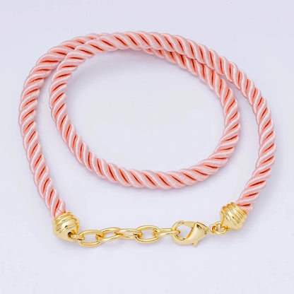 24K Gold Filled Red, Blue, Pink, Beige Twisted Braided Cord Chain | WA-02440 ~ WA-03830