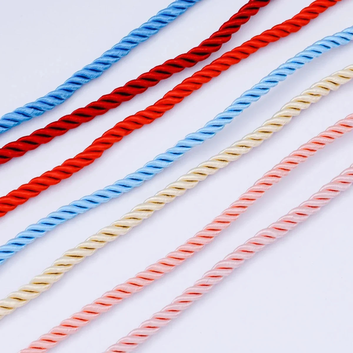 24K Gold Filled Red, Blue, Pink, Beige Twisted Braided Cord Chain | WA-02440 ~ WA-03830