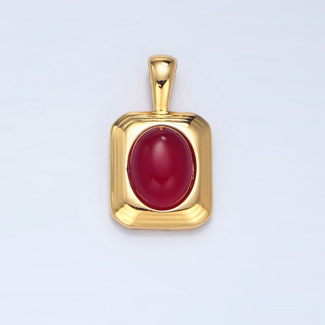 24K Gold Filled Red Carnelian Cabochon Rectangle Pendant | AA132