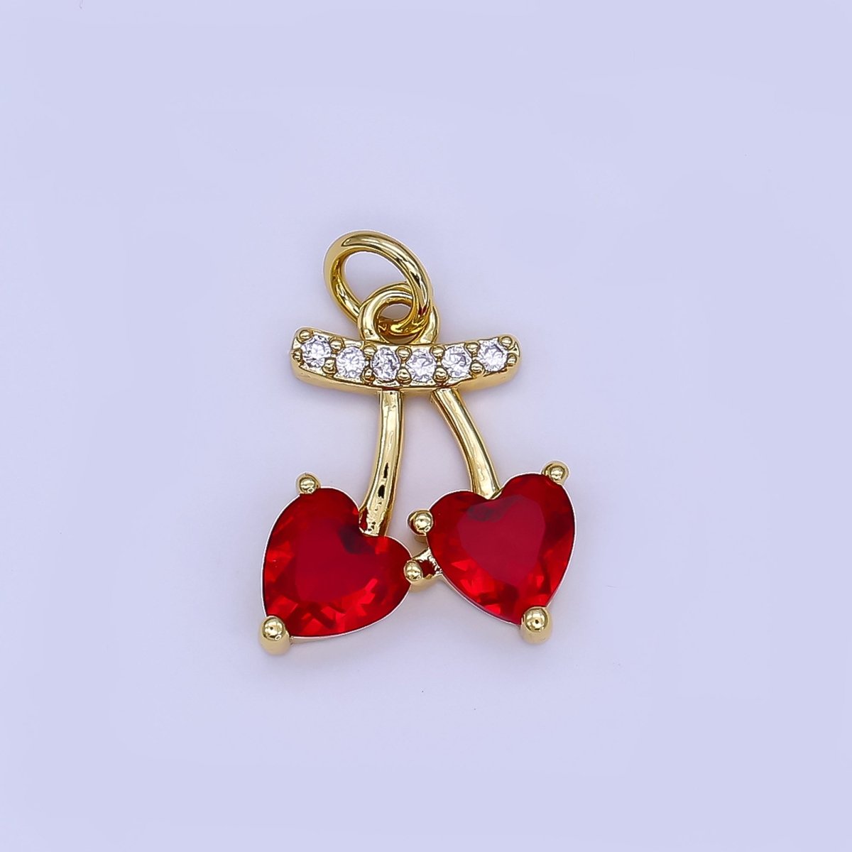 24K Gold Filled Red Cherry Heart Micro Paved CZ Charm | AF500