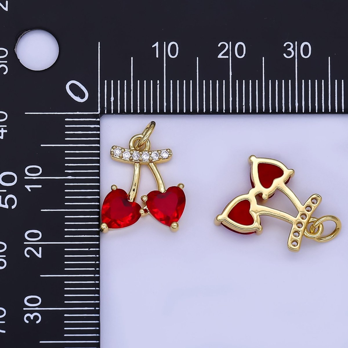24K Gold Filled Red Cherry Heart Micro Paved CZ Charm | AF500