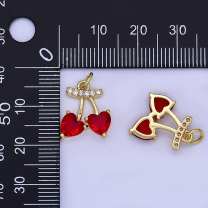 24K Gold Filled Red Cherry Heart Micro Paved CZ Charm | AF500