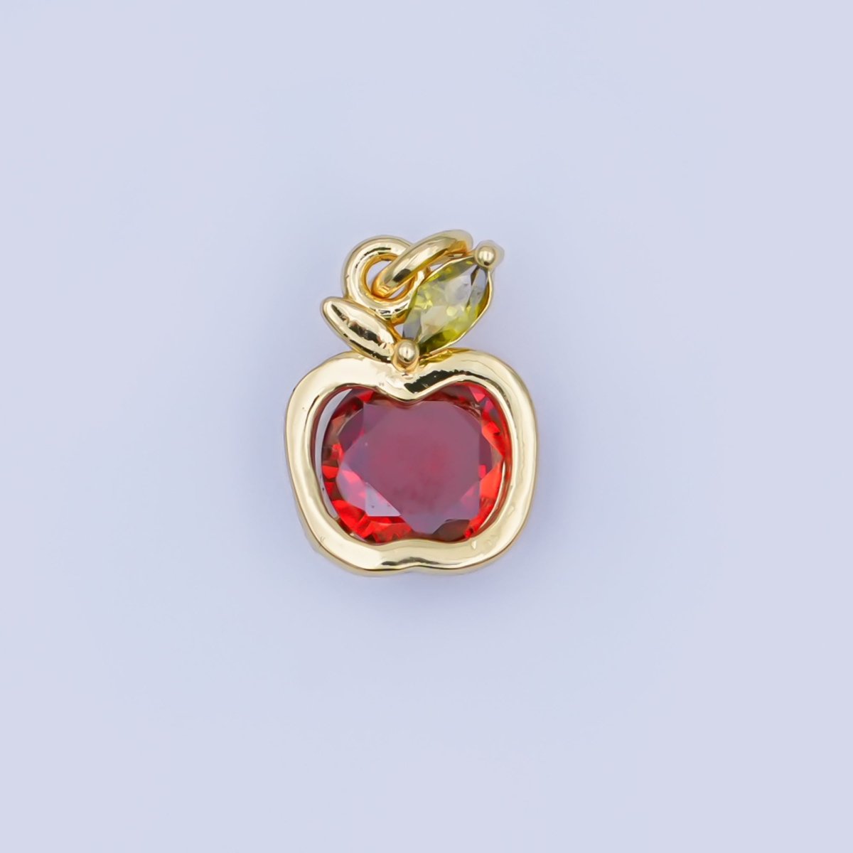 24K Gold Filled Red CZ Apple Fruit Bezel Mini Charm | AF445