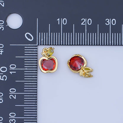 24K Gold Filled Red CZ Apple Fruit Bezel Mini Charm | AF445