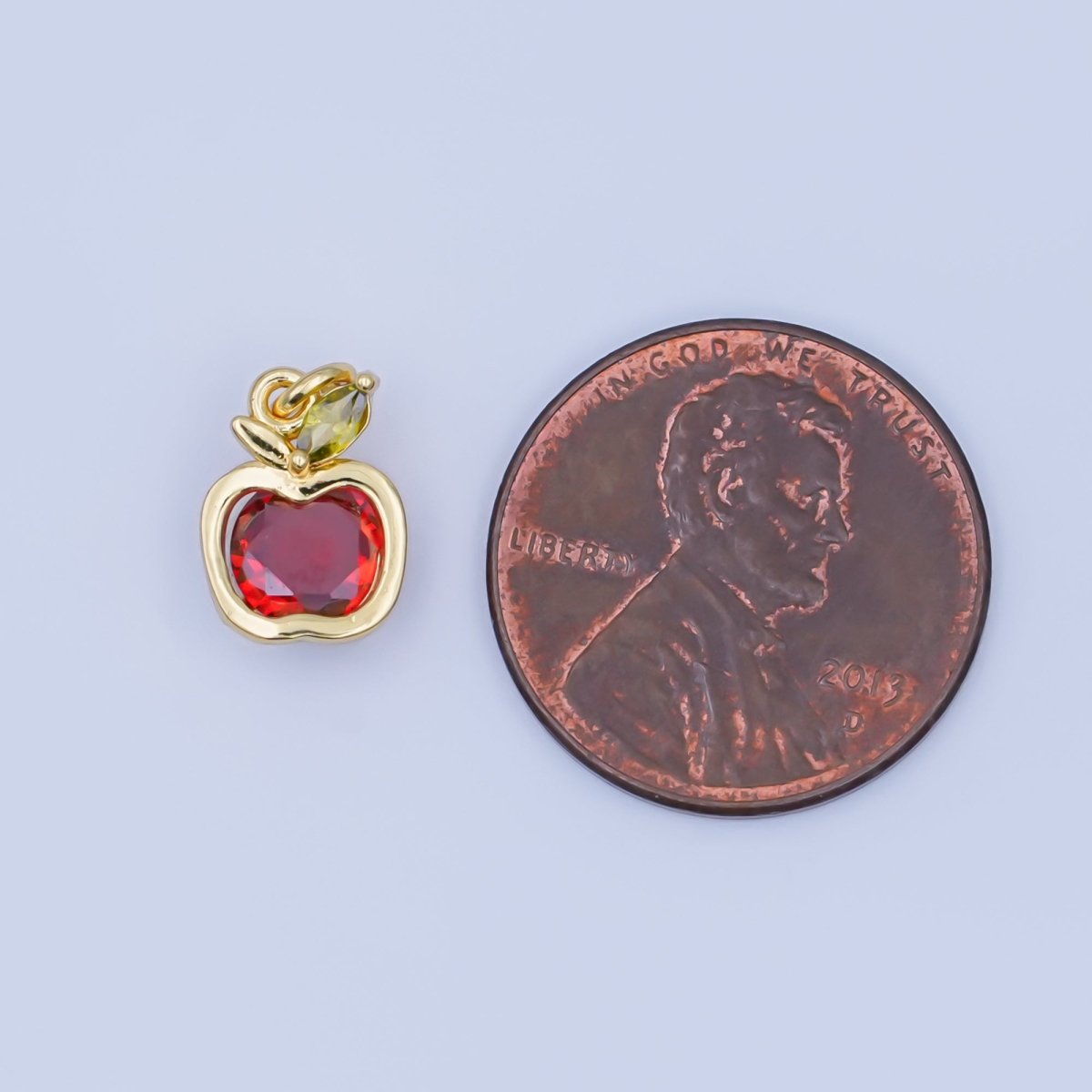 24K Gold Filled Red CZ Apple Fruit Bezel Mini Charm | AF445