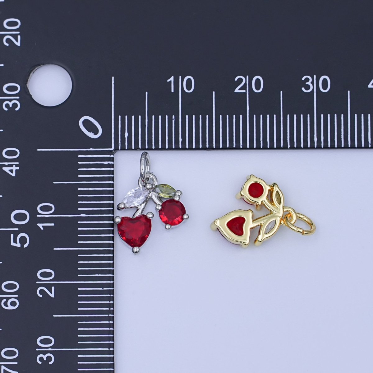 24K Gold Filled Red CZ Cherry Fruit Charm in Gold &amp; Silver | W842