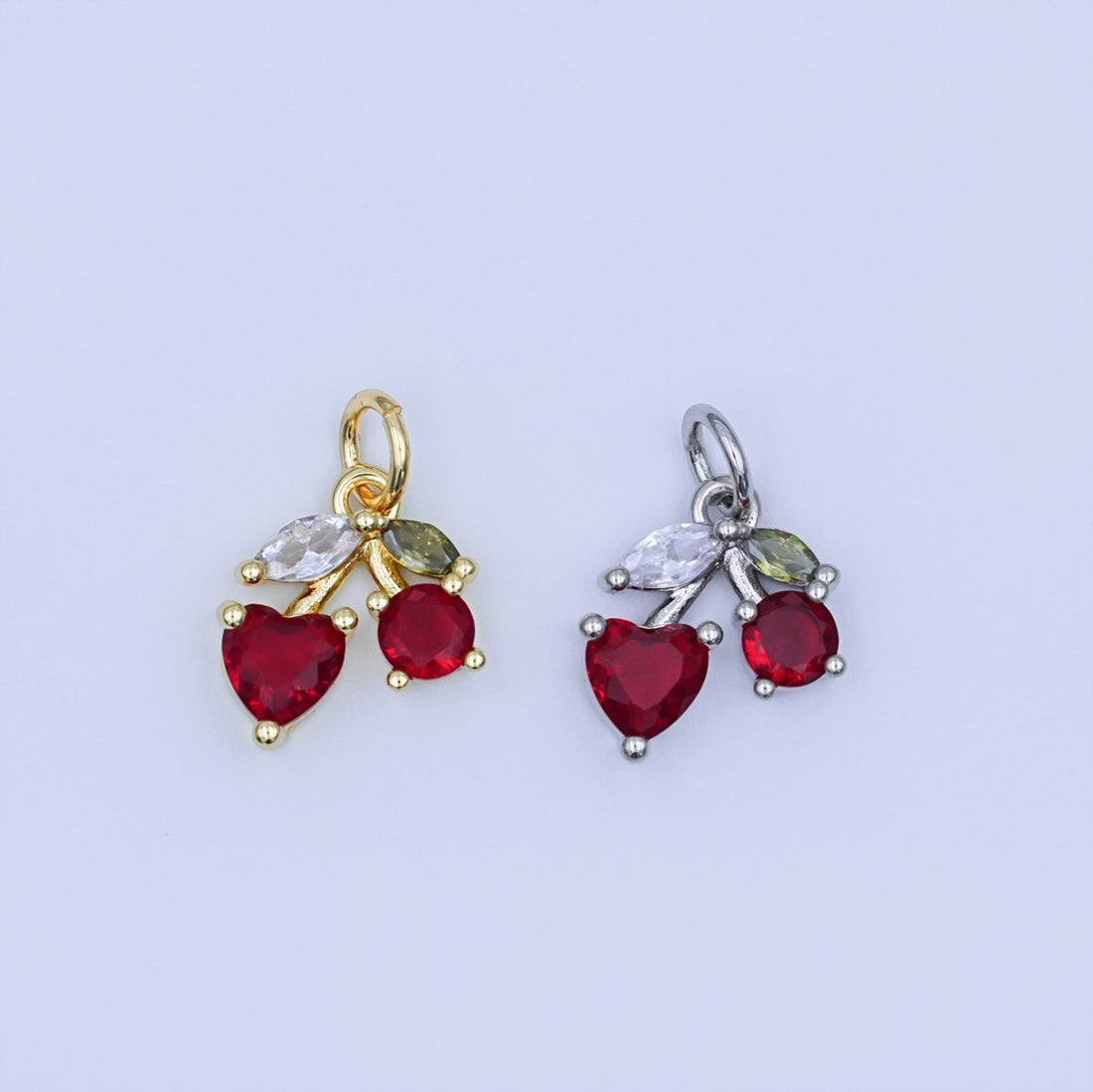 24K Gold Filled Red CZ Cherry Fruit Charm in Gold &amp; Silver | W842