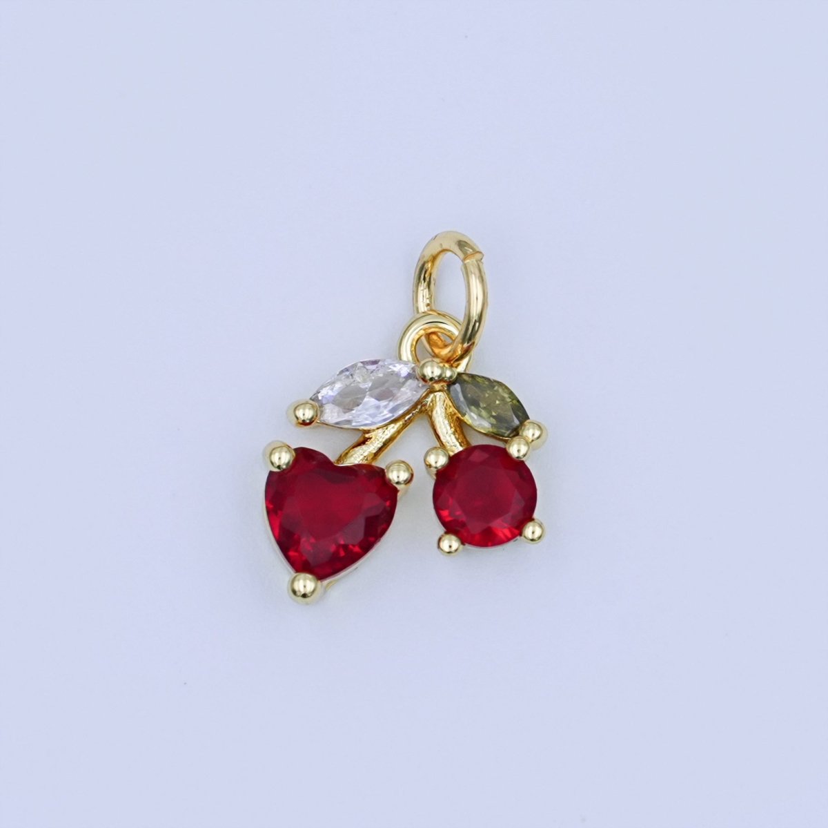 24K Gold Filled Red CZ Cherry Fruit Charm in Gold &amp; Silver | W842