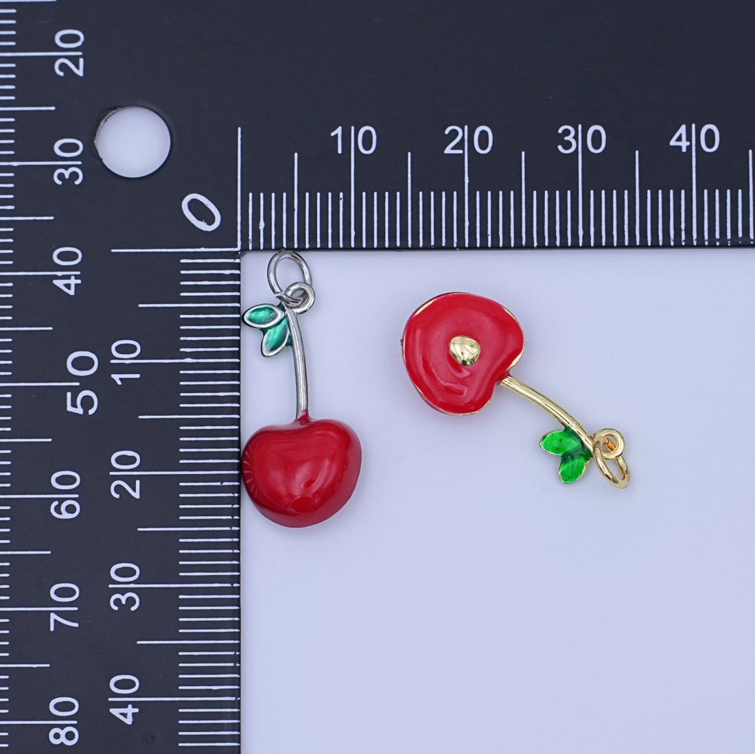 24K Gold Filled Red CZ Cherry Fruit Charm in Gold &amp; Silver | X142