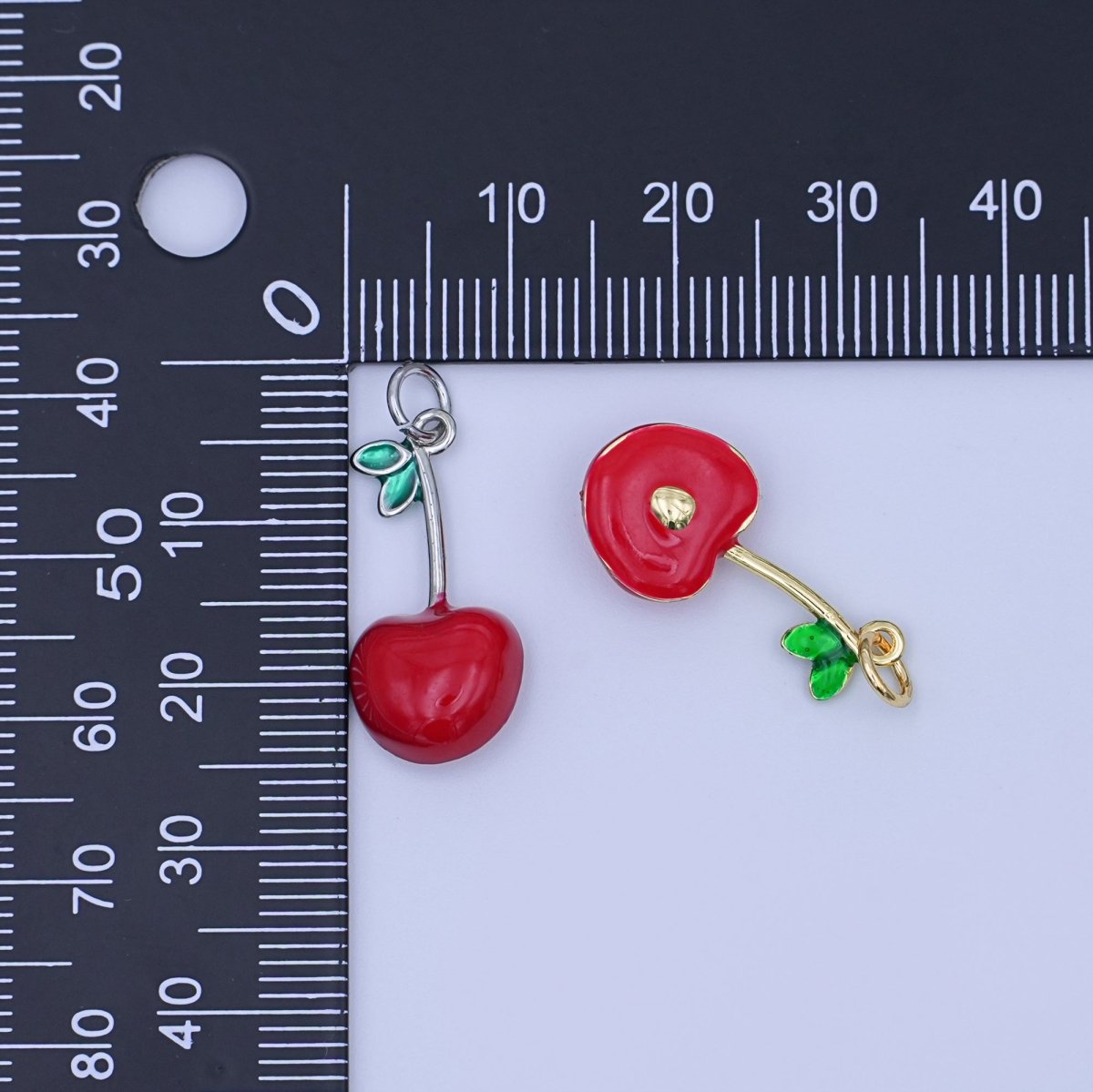 24K Gold Filled Red CZ Cherry Fruit Charm in Gold &amp; Silver | X142
