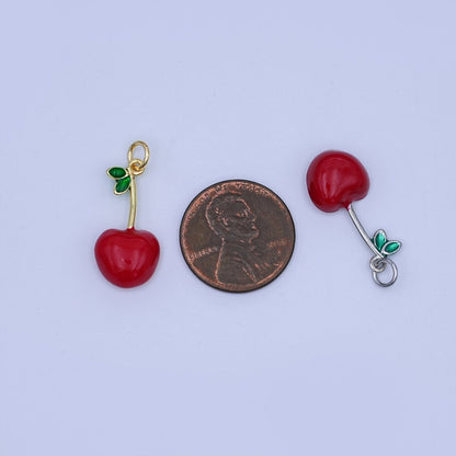 24K Gold Filled Red CZ Cherry Fruit Charm in Gold &amp; Silver | X142