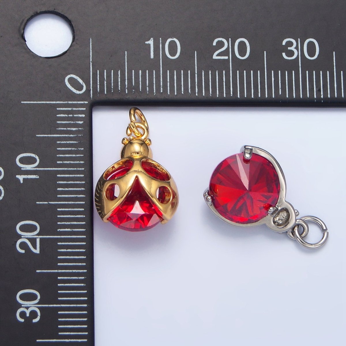 24K Gold Filled Red CZ Ladybug Insect Charm in Gold &amp; Silver | W063