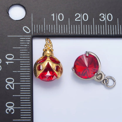 24K Gold Filled Red CZ Ladybug Insect Charm in Gold &amp; Silver | W063