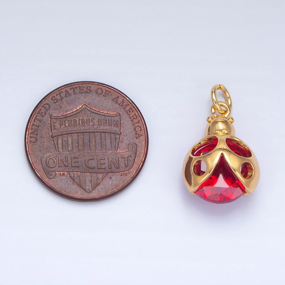 24K Gold Filled Red CZ Ladybug Insect Charm in Gold &amp; Silver | W063