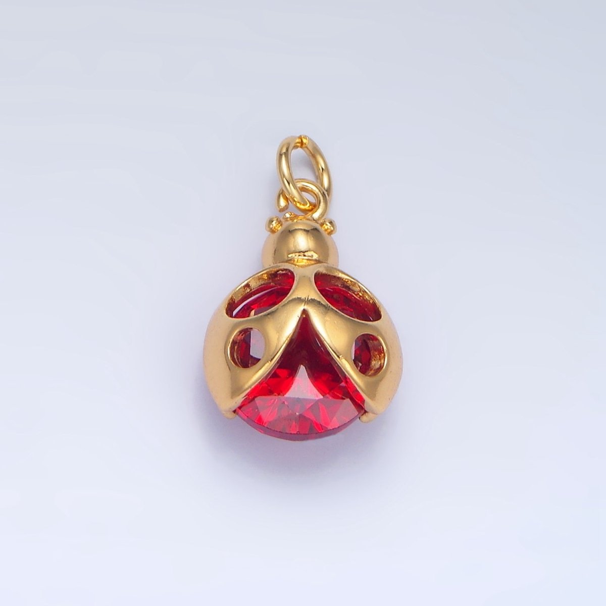 24K Gold Filled Red CZ Ladybug Insect Charm in Gold &amp; Silver | W063