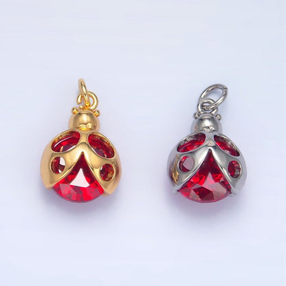 24K Gold Filled Red CZ Ladybug Insect Charm in Gold &amp; Silver | W063
