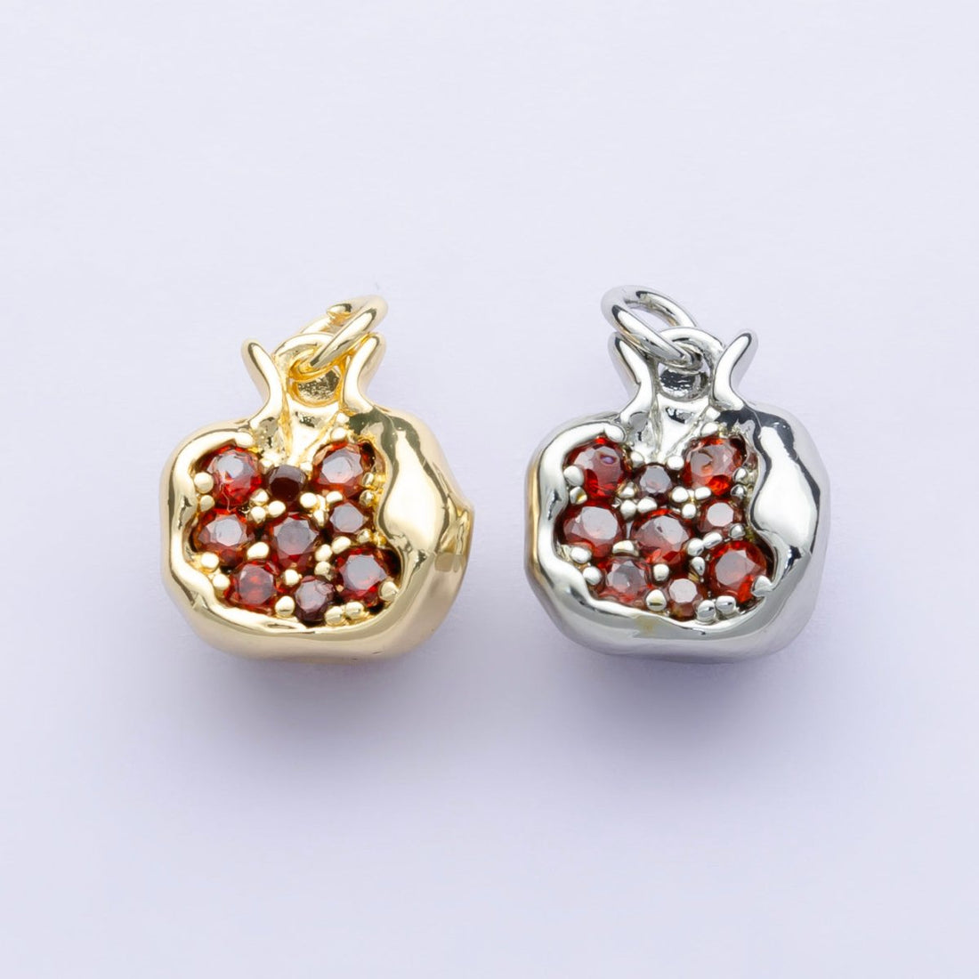 24K Gold Filled Red CZ Pomegranate Fruit Charm in Gold &amp; Silver | C016