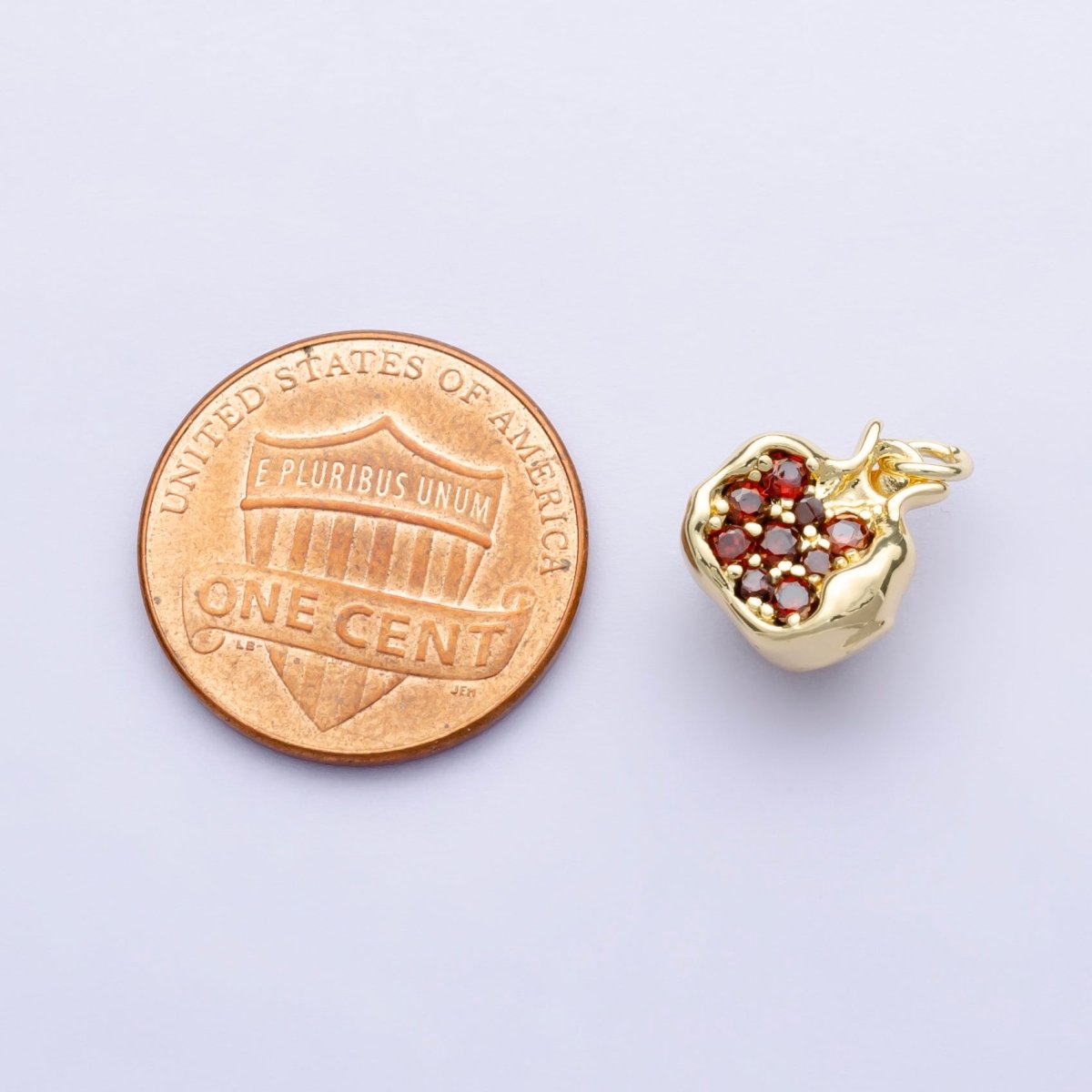 24K Gold Filled Red CZ Pomegranate Fruit Charm in Gold &amp; Silver | C016