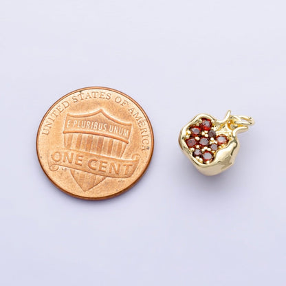 24K Gold Filled Red CZ Pomegranate Fruit Charm in Gold &amp; Silver | C016