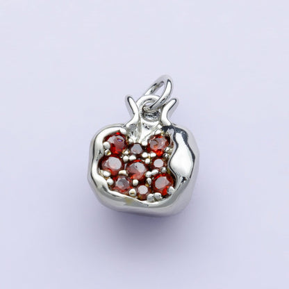 24K Gold Filled Red CZ Pomegranate Fruit Charm in Gold &amp; Silver | C016
