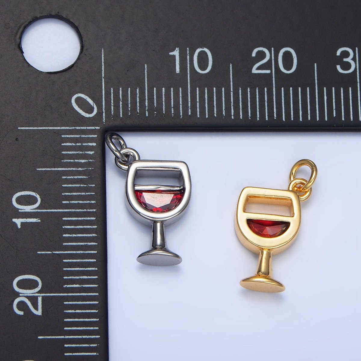 24K Gold Filled 14mm Red CZ Red Wine Alcoholic Drink Charm in Gold &amp; Silver | W080