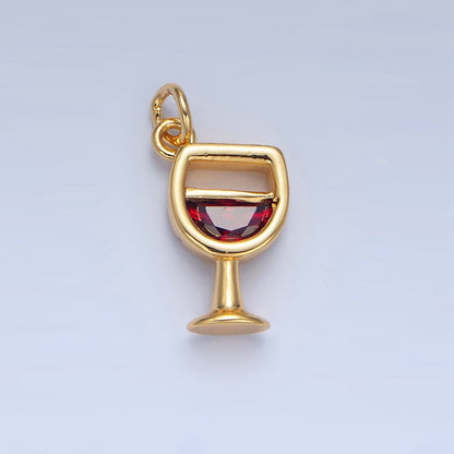 24K Gold Filled 14mm Red CZ Red Wine Alcoholic Drink Charm in Gold &amp; Silver | W080