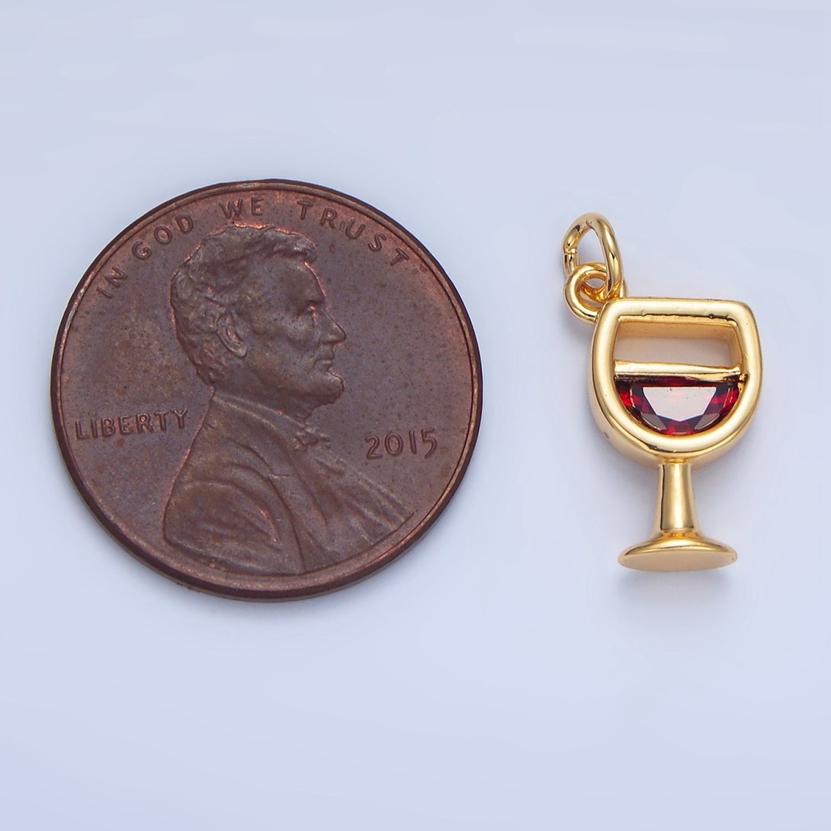 24K Gold Filled 14mm Red CZ Red Wine Alcoholic Drink Charm in Gold &amp; Silver | W080