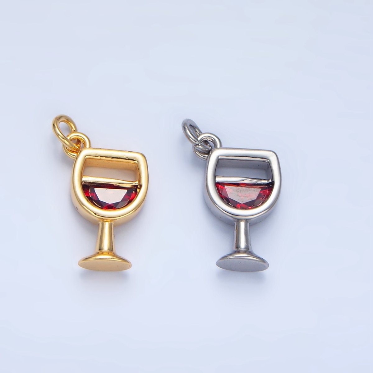 24K Gold Filled 14mm Red CZ Red Wine Alcoholic Drink Charm in Gold &amp; Silver | W080