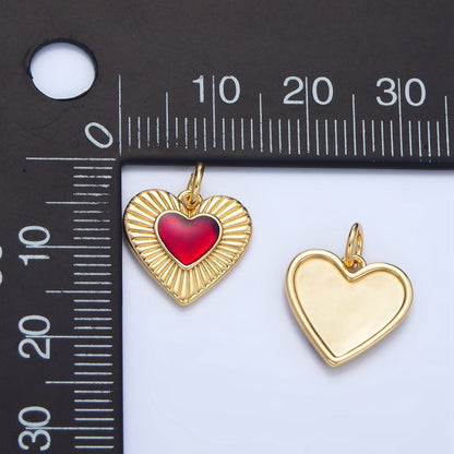 24K Gold Filled Red Enamel Sunburst Heart Charm | X838