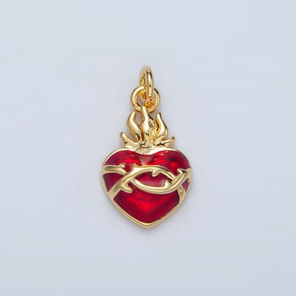 24K Gold Filled Red Flamed Sacred Heart Mini Religious Charm | M654