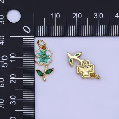 24K Gold Filled Red, Green, Pink Enamel Daisy Flower Charm | AF506 - AF507