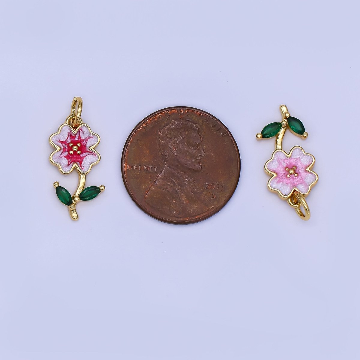 24K Gold Filled Red, Green, Pink Enamel Daisy Flower Charm | AF506 - AF507