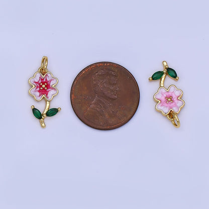 24K Gold Filled Red, Green, Pink Enamel Daisy Flower Charm | AF506 - AF507
