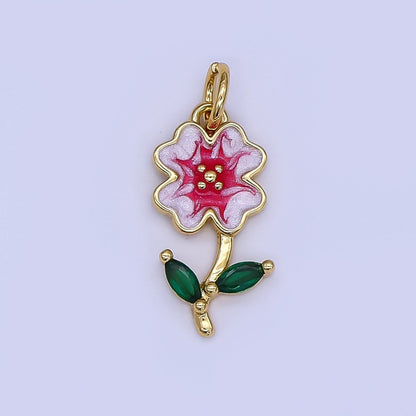 24K Gold Filled Red, Green, Pink Enamel Daisy Flower Charm | AF506 - AF507