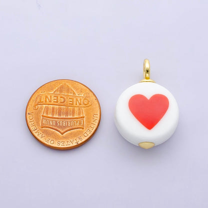 24K Gold Filled Red Heart White Round Ceramic Drop Pendant | N088