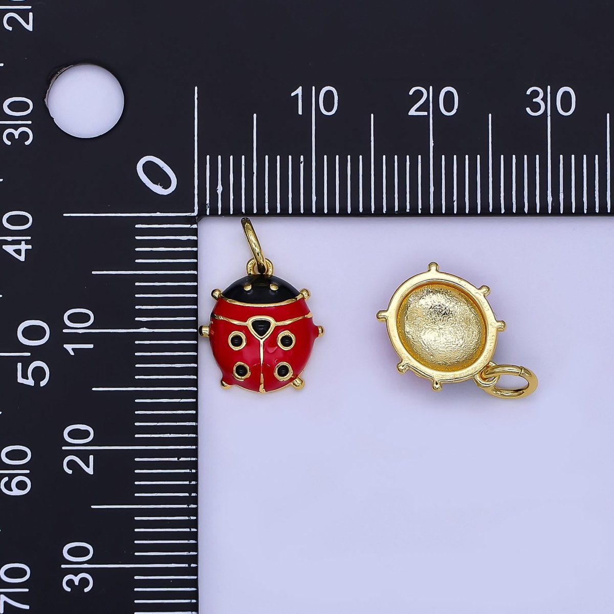 24K Gold Filled Red Ladybug Garden Insect Enamel Charm | N1714