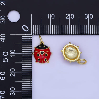 24K Gold Filled Red Ladybug Garden Insect Enamel Charm | N1714