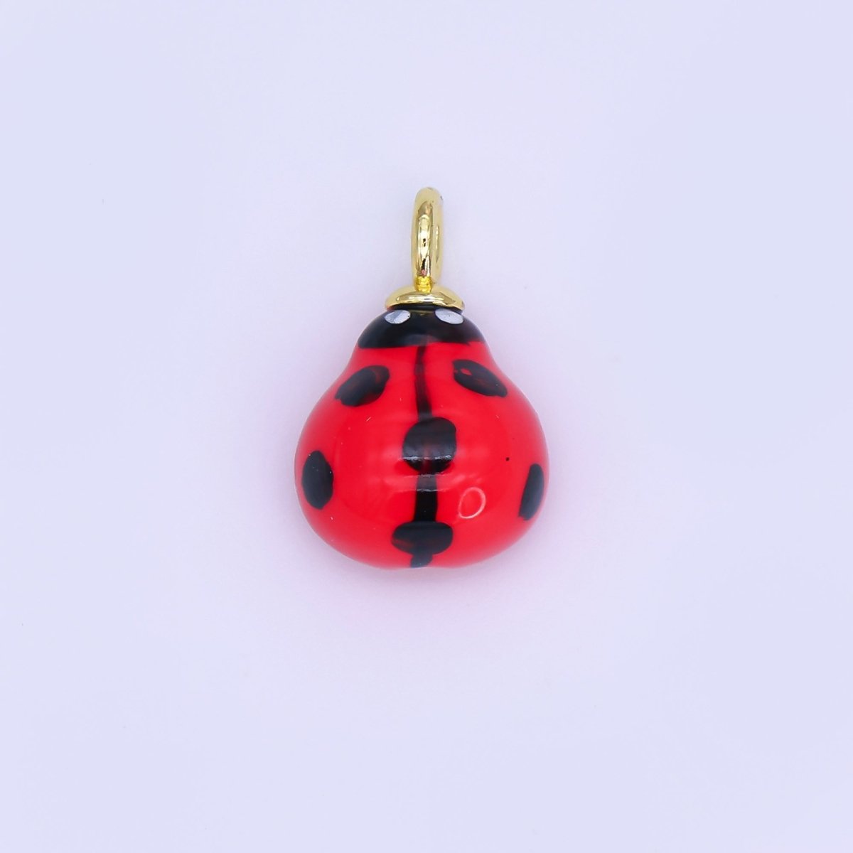 24K Gold Filled Red Ladybug Insect Ceramic Drop Pendant | E573