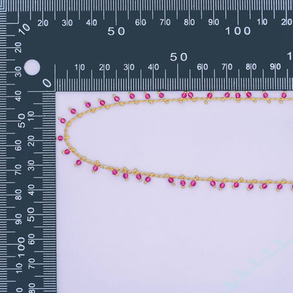 24K Gold Filled Red Multifaceted Crystal Drop Link Unfinished Chain by Yard | Roll-1667