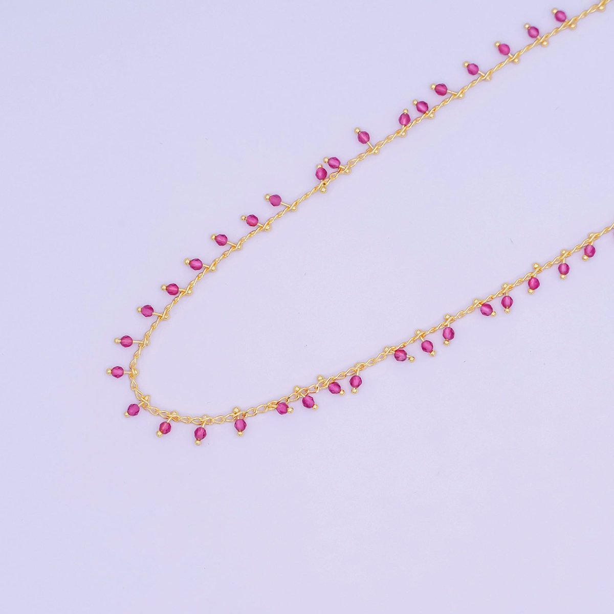 24K Gold Filled Red Multifaceted Crystal Drop Link Unfinished Chain by Yard | Roll-1667